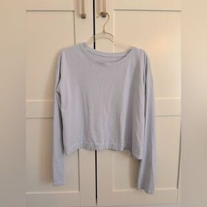 A by Avocado Womens XL Light Blue Long Sleeve Top Cropped Seamless Soft Workout
